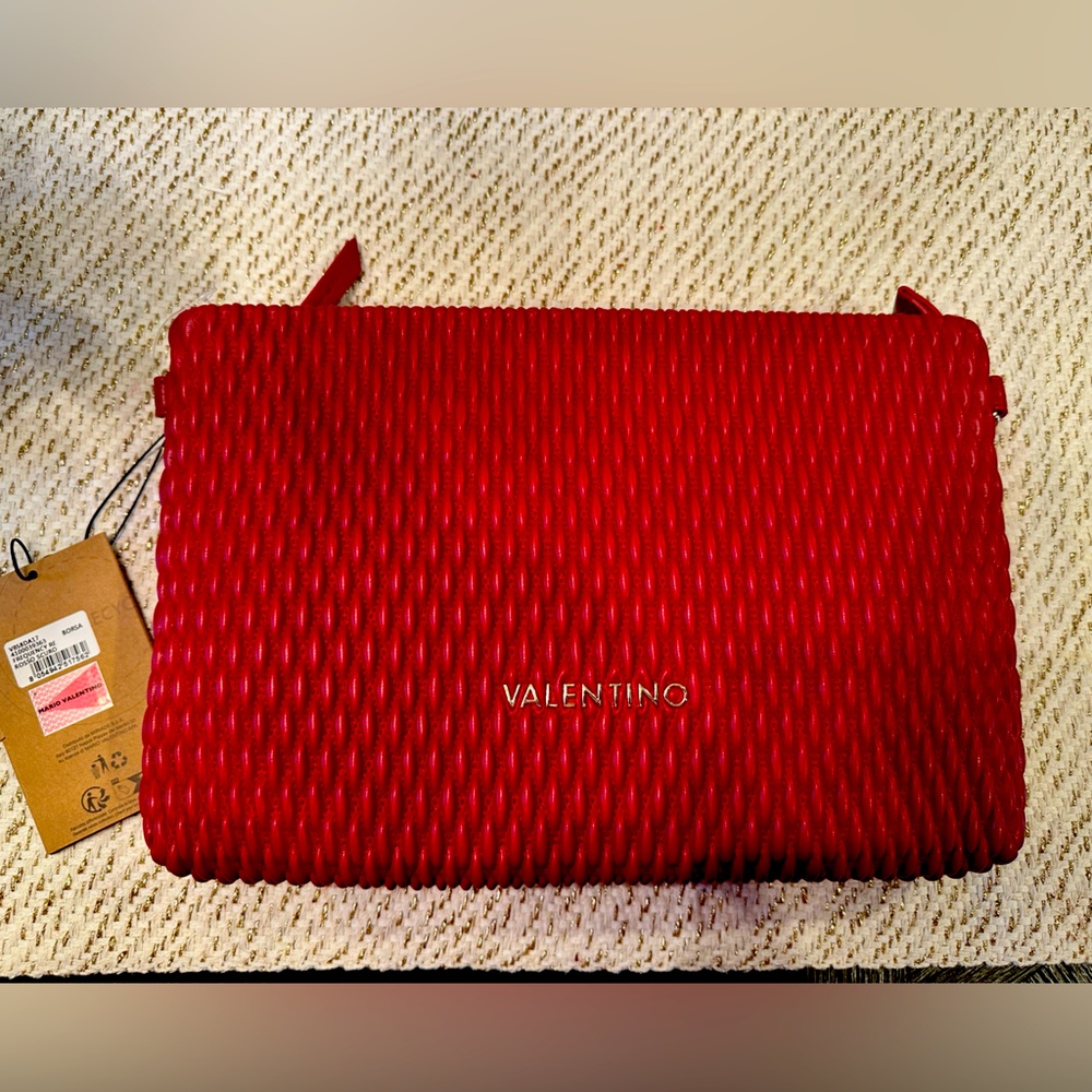 Mario Valentino red leather convertible clutch